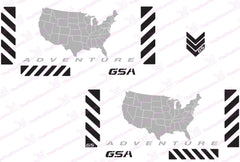 BMW GSA Adventure Motorcycle Reflective Chevron Decal Kit USA Adventure Map in Grey for Touratech Panniers