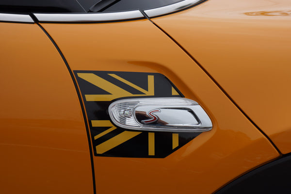 Mini Cooper and Cooper S Hard Top (2014 to Current) Union Jack A Panel Decal Kit - Black / Gold