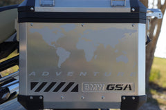 BMW GSA Adventure Motorcycle Reflective Decal Kit World Adventure in Silver for Touratech Panniers