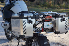 BMW GSA Adventure Motorcycle Reflective Decal Kit World Adventure in Silver for Touratech Panniers