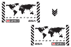 BMW GSA Adventure Motorcycle Reflective Decal Kit "World Adventure R1250" for Touratech Panniers