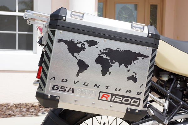 BMW GSA Adventure Motorcycle Reflective Decal Kit World Adventure R1200 for Touratech Panniers