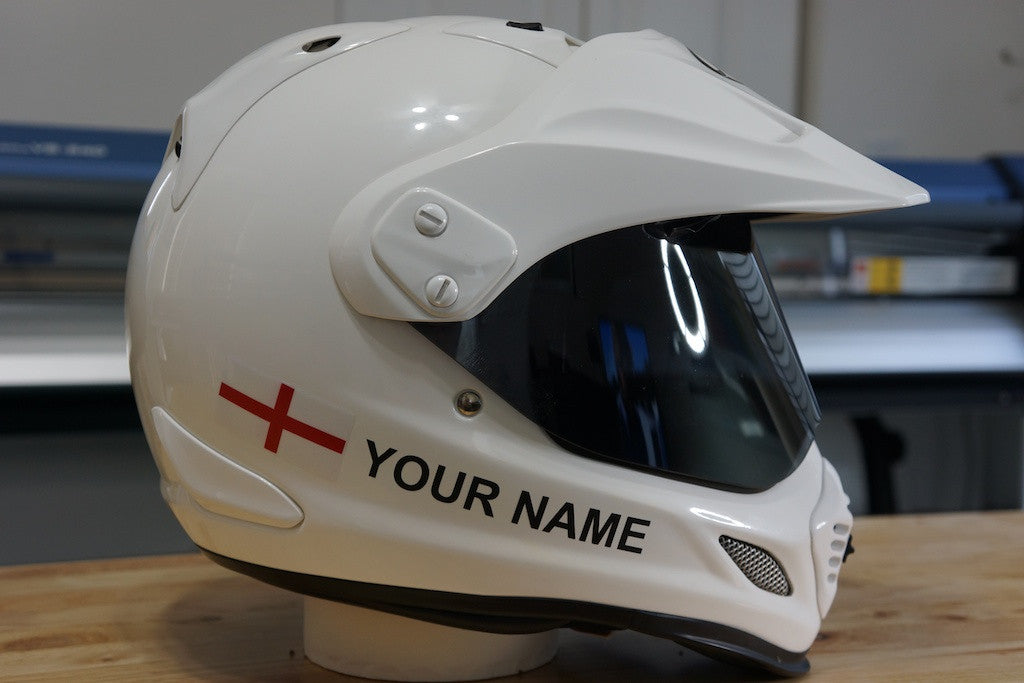 Custom Helmet Decal Kit "Your Name with Saint George Cross Flag"