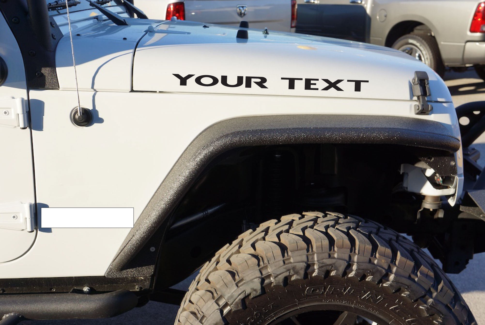 Pair of Custom YOUR TEXT Hood Decals for Jeep Wrangler