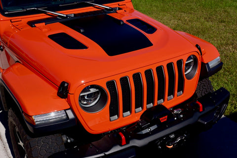 Blackout Center Hood Decal for your Jeep Wrangler Rubicon JL or Gladiator JT - With Cut outs
