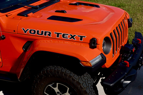 YOUR TEXT Side Hood Decals for your Wrangler JL - Multi Color