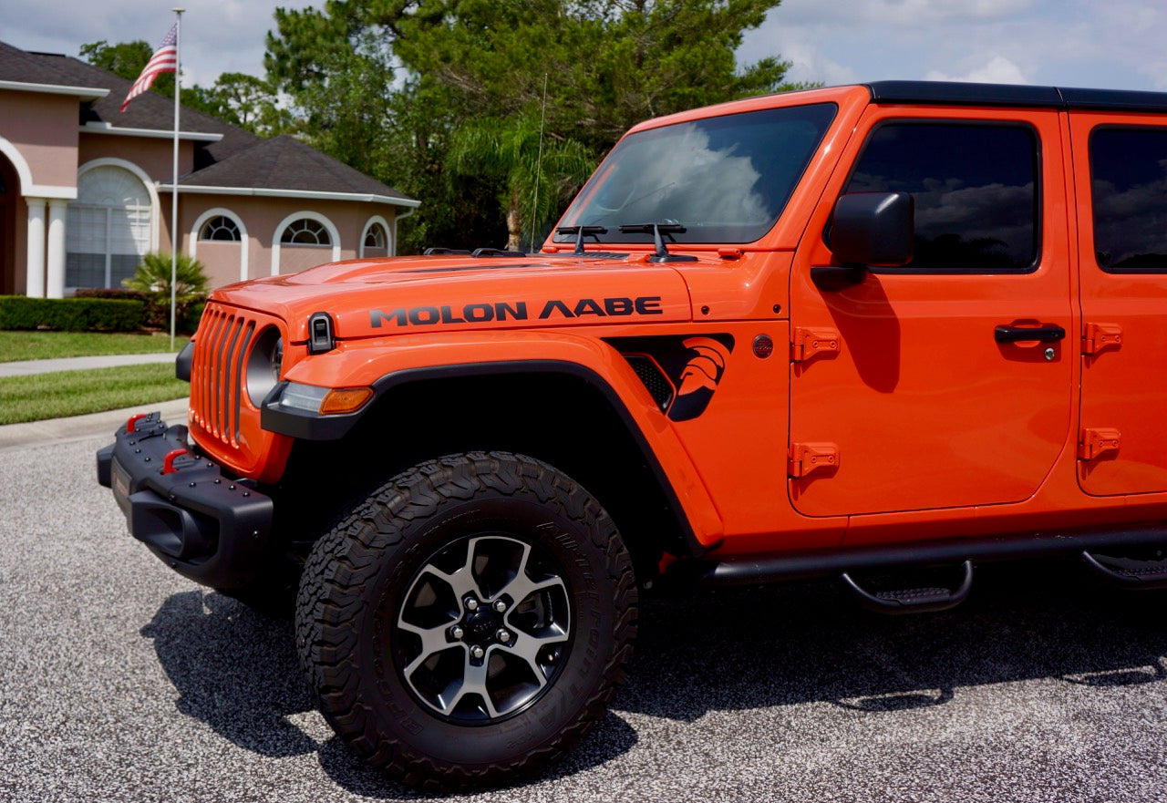 MOLON LABE "Come and Take" Hood Decals with Large Spartan Helmet Side Vent Decals for Jeep Wrangler JL or Gladiator JT