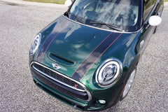 Mini Cooper Hard Top Hood Stripes Decals (2014 to Current) F56 - Exact Fit - Two Color Laminated