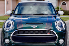 Mini Cooper Hard Top Hood Stripes Decals (2014 to Current) F56 - Exact Fit - Two Color Laminated