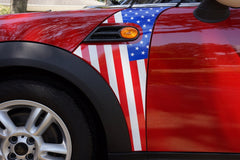 Mini Cooper (2007-2013) R56 USA Flag  Stars and Stripes A-Panel Full Color Decal Kit - Exact Fit