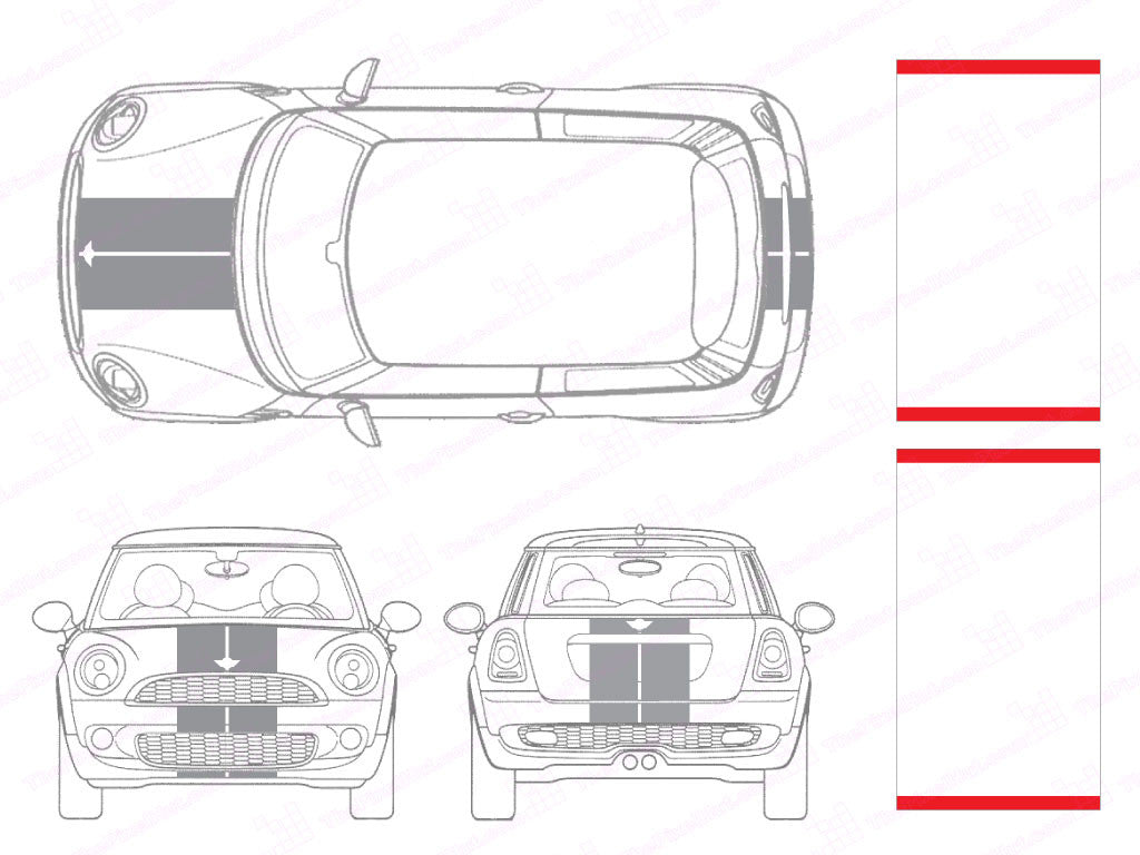 Mini Cooper Center Line Hood and Hatch Racing Stripe Kit - Twin Stripe - Two Color