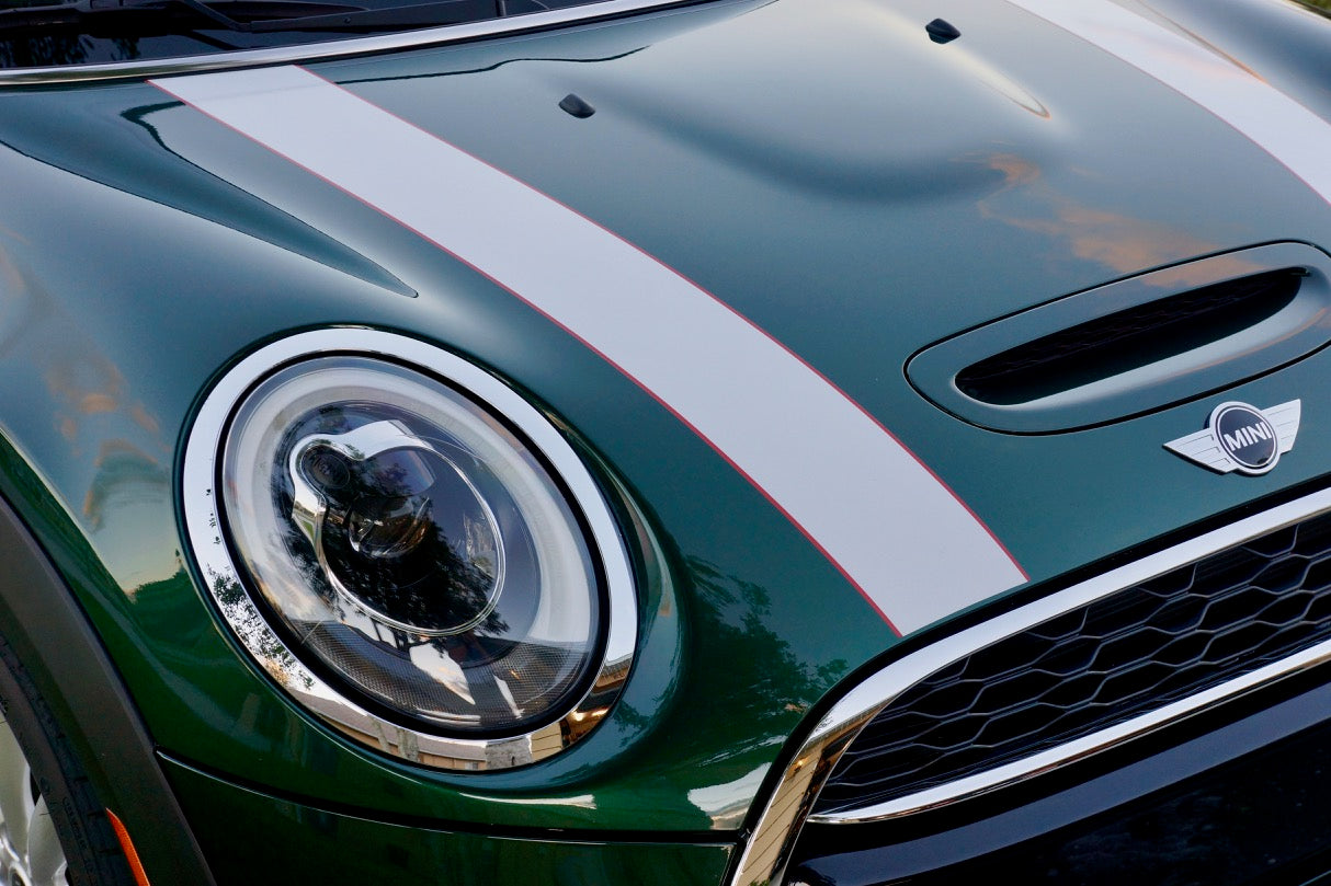 Mini Cooper Hard Top Hood Stripe Decals (2014 to Current) - Exact Fit - Two Color - Non Laminated