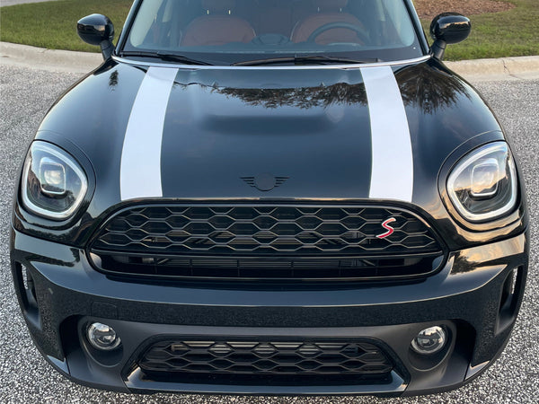 MINI Countryman F60 (2017 to Current) Hood Stripes - Exact Fit - White with Color Border Laminated