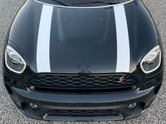 Mini Countryman F60 (2017 to Current) Hood Stripes - Exact Fit - White with Color Border