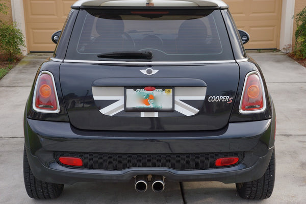Mini Cooper (2007-2013) R55 R56 Trunk Lid Decal - Exact Fit - Union Jack - Black Grey White English Flag