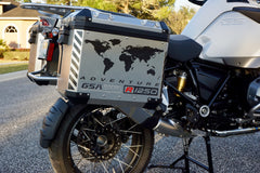 BMW GSA Adventure Motorcycle Reflective Decal Kit "World Adventure R1250" for Touratech Panniers