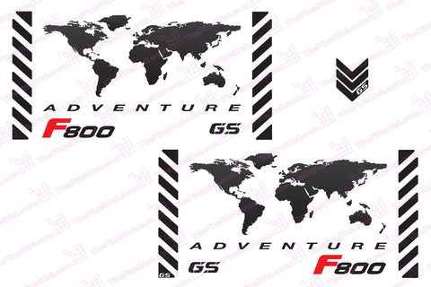 BMW GS Motorcycle Reflective Decal Kit "F800 World Adventure Map" for Touratech Panniers