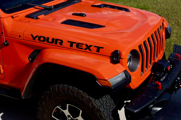 Custom YOUR TEXT Hood Decals for Jeep Wrangler JL
