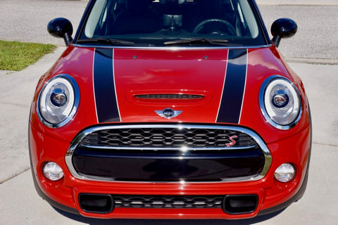 Mini Cooper Hard Top Hood Stripes Decals (2014 to Current) F56 - Exact Fit - Two Color Laminated